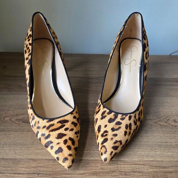 EUC JESSICA SIMPSON CARPENA REAL COW HAIR FUR UPPER ANIMAL PRINT STILETTOS 9.5 - Picture 3 of 16